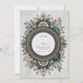 Invitation Teal Blue Brown Feather Floral Rustic Wedding (Devant)