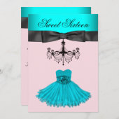 Invitation Teal Blue Chandelier (Devant / Derrière)
