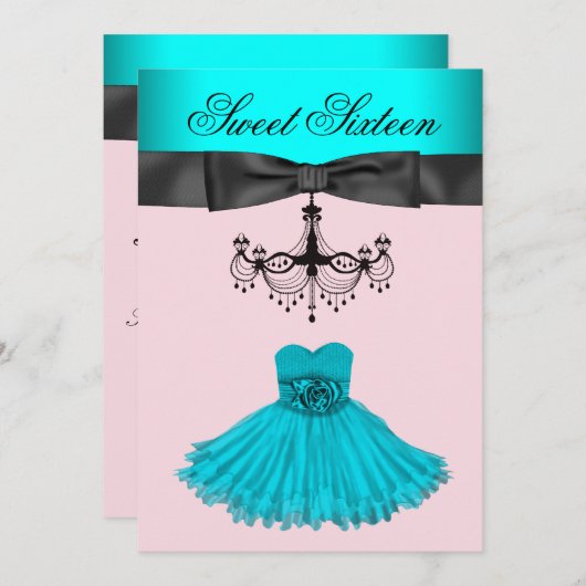 Invitation Teal Blue Chandelier (Devant / Derrière)