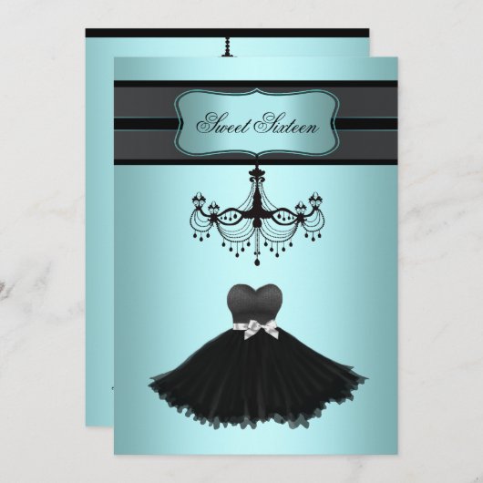 Invitation Teal Blue Chandelier (Devant / Derrière)