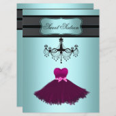 Invitation Teal Blue Chandelier (Devant / Derrière)