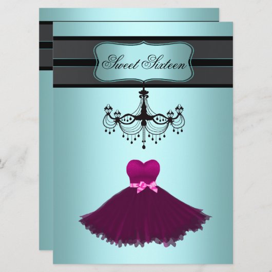 Invitation Teal Blue Chandelier (Devant / Derrière)