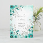 Invitation Teal Blue Exquisite Spring Wedding (Debout devant)