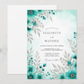 Invitation Teal Blue Exquisite Spring Wedding (Devant / Derrière)