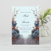 Invitation Teal Blue Modern Symmetrical Botanical Wedding (Debout devant)