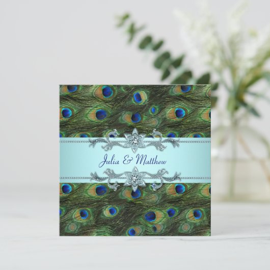 Invitation Teal Blue Peacock Wedding (Debout devant)