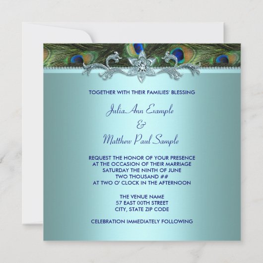 Invitation Teal Blue Peacock Wedding (Dos)
