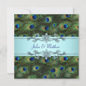 Invitation Teal Blue Peacock Wedding (Devant)