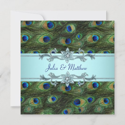 Invitation Teal Blue Peacock Wedding (Devant)