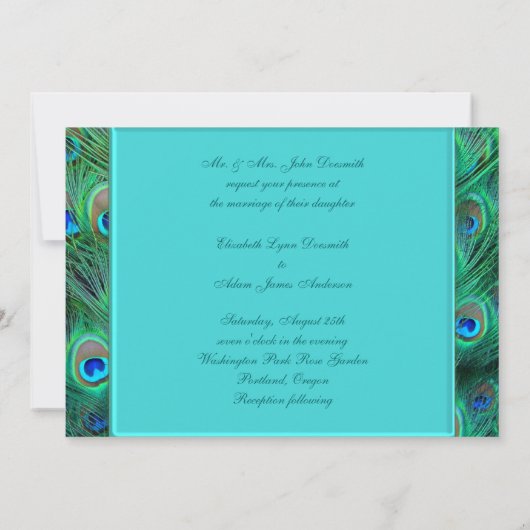Invitation Teal Blue Peacock Wedding (Dos)