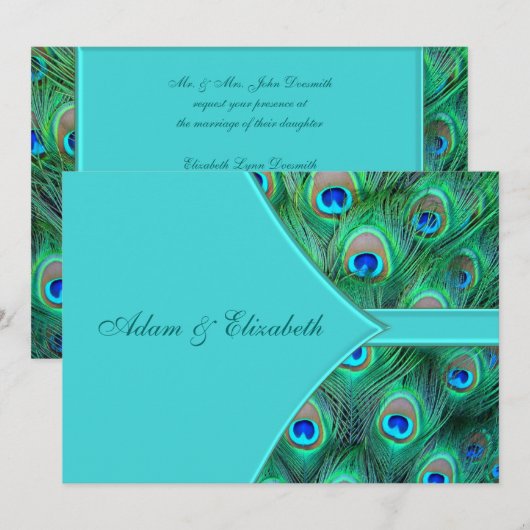 Invitation Teal Blue Peacock Wedding (Devant / Derrière)
