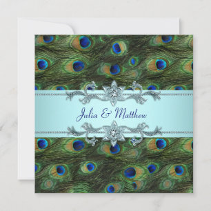 Invitation Teal Blue Peacock Wedding Invite