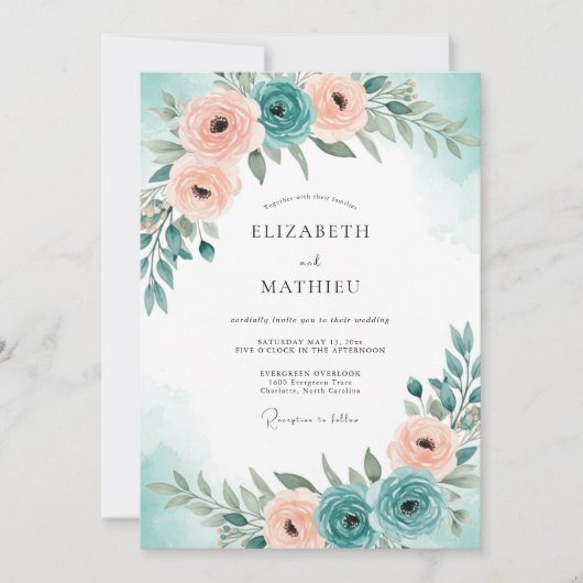 Invitation Teal Blue Serene Spring Wedding (Devant)
