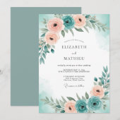 Invitation Teal Blue Serene Spring Wedding (Devant / Derrière)