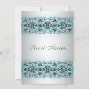 Invitation Teal Blue Silver Lace Sweet Sixteen