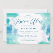 Invitation Teal Blue Watercolor Tie Dye Bat Mitzvah (Devant)