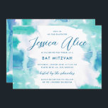 Invitation Teal Blue Watercolor Tie Dye Bat Mitzvah<br><div class="desc">A teal blue and green wash of watercolor with a touch of purple,  with editable text and optional backer.</div>