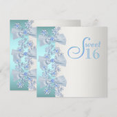 Invitation Teal Blue White Snowflake (Devant / Derrière)