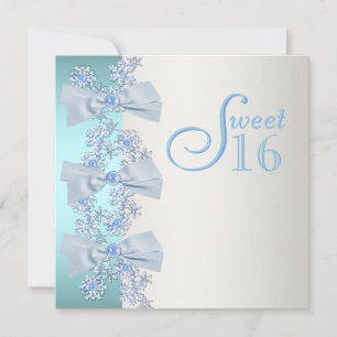 Invitation Teal Blue White Snowflake