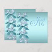 Invitation Teal Blue White Snowflake (Devant / Derrière)