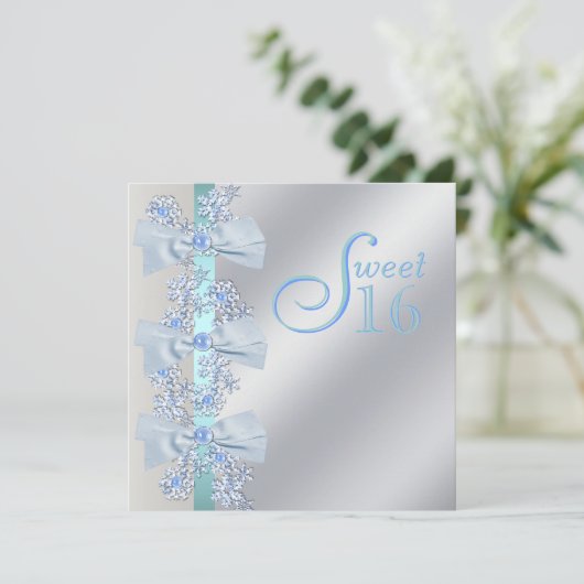 Invitation Teal Blue White Snowflake (Debout devant)