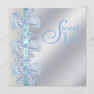 Invitation Teal Blue White Snowflake