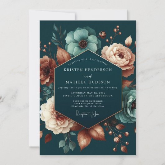Invitation Teal Blush Anemone Wedding (Devant)