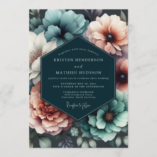 Invitation Teal Blush Chiaroscuro Wedding (Devant)