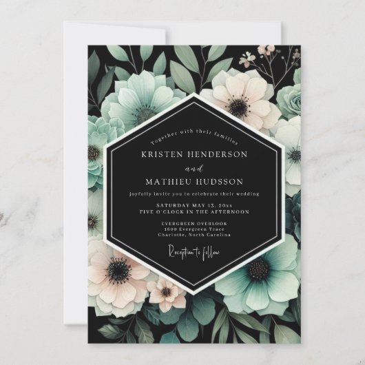 Invitation Teal & Blush Moody Floral Wedding (Devant)