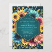 Invitation Teal Botanical Bloom Wedding (Devant)