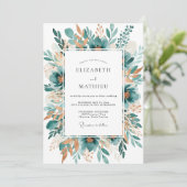 Invitation Teal Botanical Bloom Wedding (Debout devant)