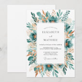 Invitation Teal Botanical Bloom Wedding (Devant / Derrière)