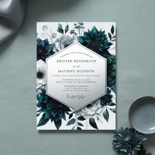 Invitation Teal Botanical Enchantment Wedding