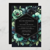 Invitation Teal Botanical Nocturne Wedding (Devant / Derrière)