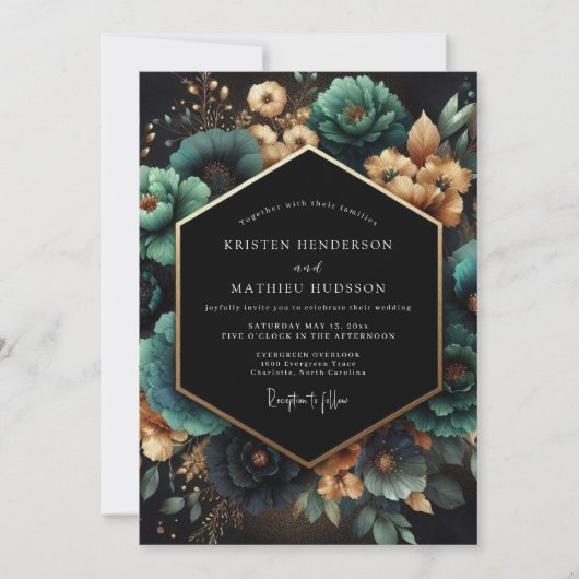 Invitation Teal Botanical Opulent Wedding (Devant)
