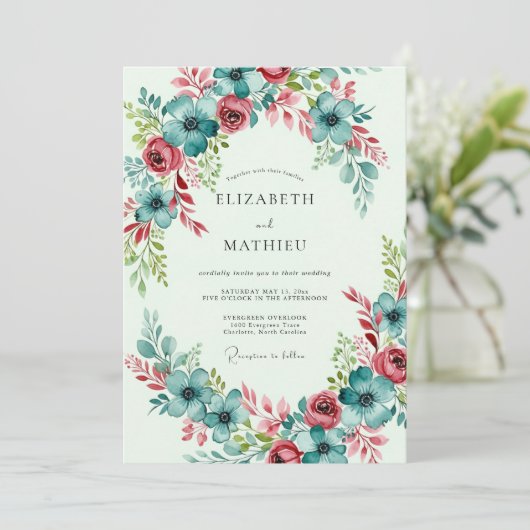 Invitation Teal Bountiful Spring Wedding (Debout devant)