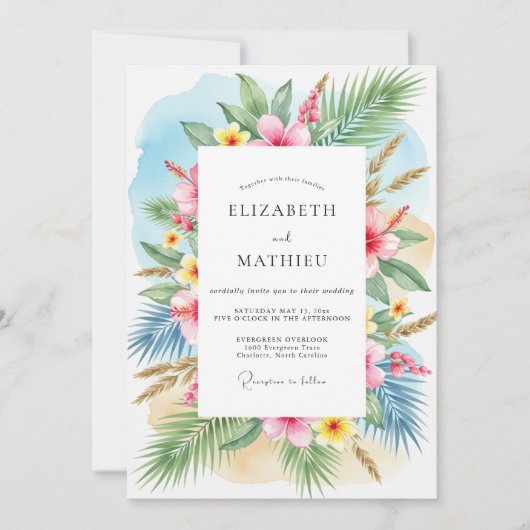 Invitation Teal Breezy Tropical Wedding (Devant)