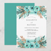 Invitation Teal Bronze Lustrous Winter Wedding (Devant / Derrière)