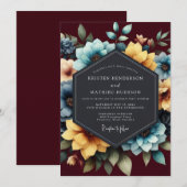 Invitation Teal & Burgundy Painterly Bloom Wedding (Devant / Derrière)