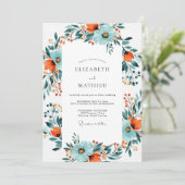 Invitation Teal Burnt Orange Dynamic Botanical Wedding (Debout devant)