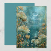 Invitation Teal Celestial Gilded Astrantia Wedding (Devant / Derrière)