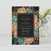 Invitation Teal Copper Artistic Floral Wedding (Debout devant)