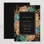 Invitation Teal Copper Artistic Floral Wedding (Devant / Derrière)