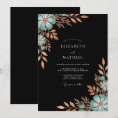 Invitation Teal Copper Bloom Romance Wedding (Devant / Derrière)