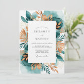 Invitation Teal Copper Botanical Romance Wedding (Debout devant)