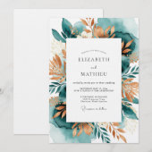 Invitation Teal Copper Botanical Romance Wedding (Devant / Derrière)