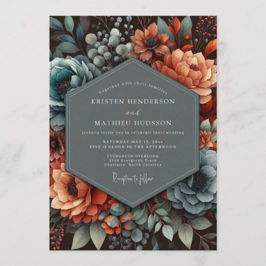 Invitation Teal Copper Shadowy Wedding (Devant)