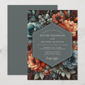 Invitation Teal Copper Shadowy Wedding (Devant / Derrière)