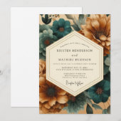 Invitation Teal Copperplate Flora Wedding (Devant / Derrière)