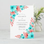 Invitation Teal Coral Artistic Bloom Wedding (Debout devant)